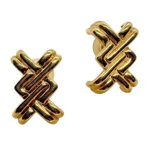 Vintage Avon Gold Tone‎ Cross Hatch Knot Stud Earrings Signed 80s 90s Statement